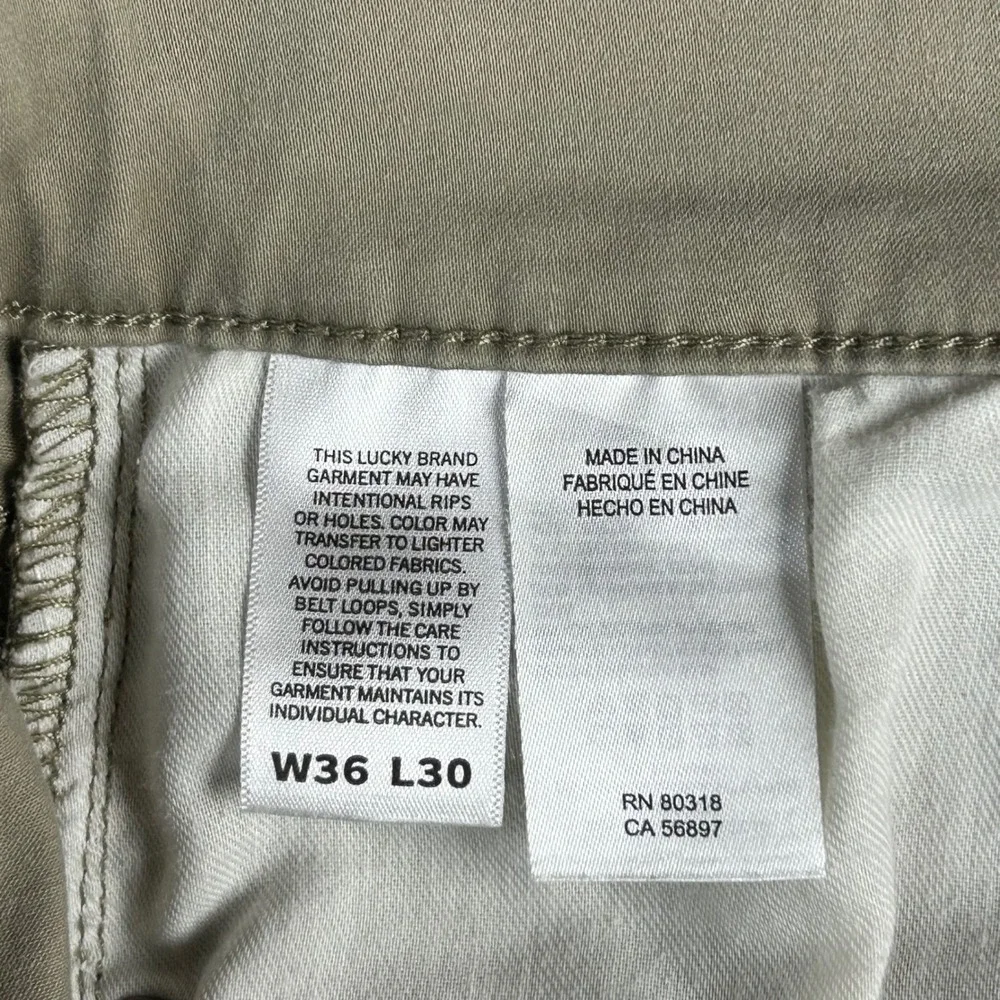 Lucky Brand Pants Mens 36x30 (36x29) Khaki Tan 221 Straight Leg Casual Trousers